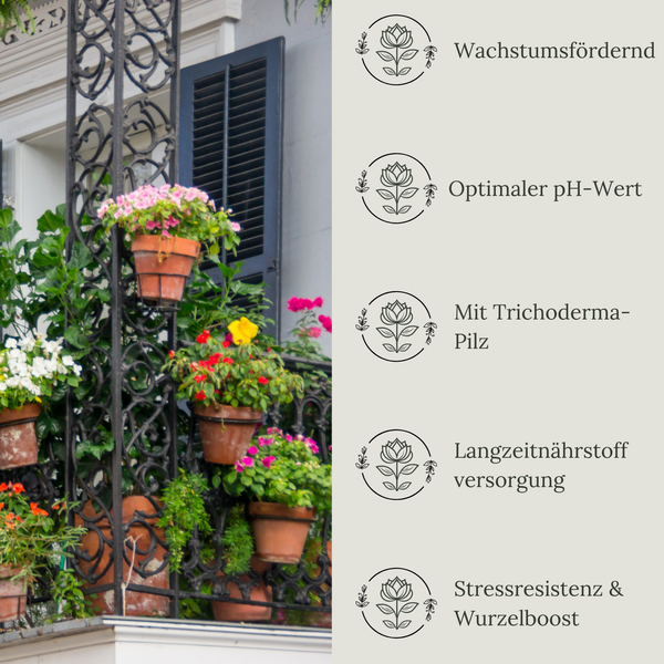 Floravera Balkon und Geranienerde Bio Vegan Torffrei 20L