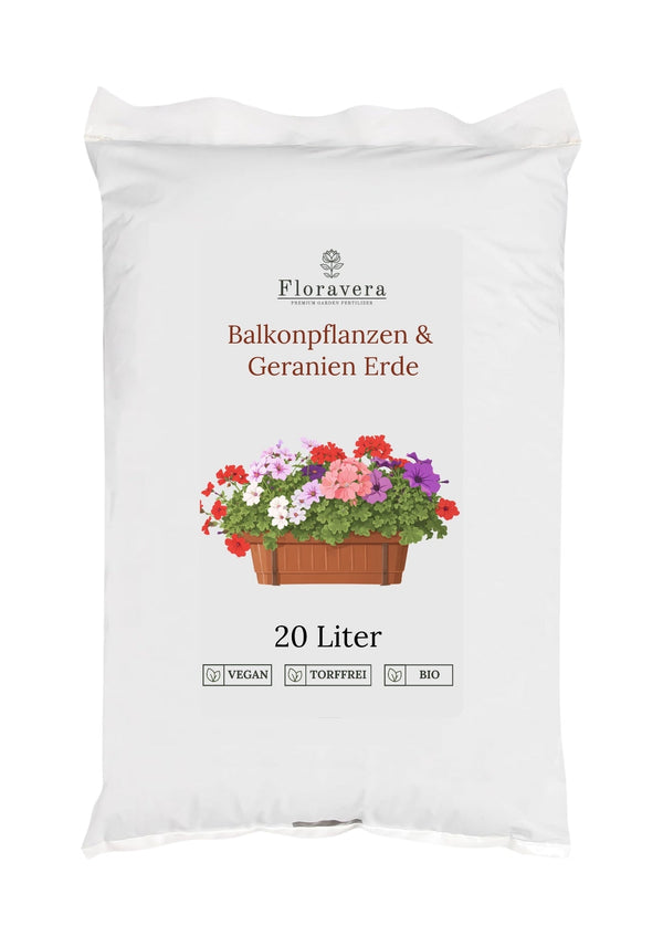 Floravera Balkon und Geranienerde Bio Vegan Torffrei 20L